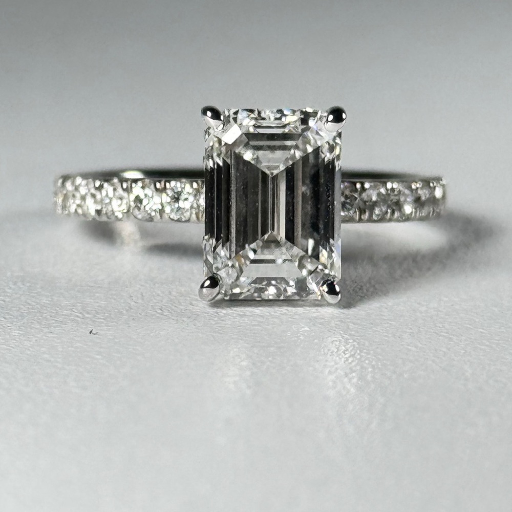 3.09 Carat Emerald Cut Laboratory Diamond Ring (Certified) 14k White Gold